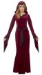 Women's Deep Red Velveteen Hooded Medieval Vampiress Halloween Fancy Dress Costume Main Image