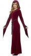 Women's Deep Red Velveteen Hooded Medieval Vampiress Halloween Fancy Dress Costume Side Image
