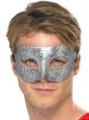 Antique Silver Plastic Men's Masquerade Mask