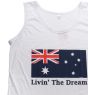 Sleeveless White Aussie Flag Men's Australia Day Tank Top - Close Up Image