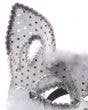 White and Silver Sequinned Cat Masquerade Mask with Ears View 2
