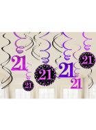 Image of 21st Birthday Pink and Black Hanging Spirals Decoration