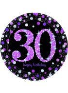 Image of 30th Birthday Pink and Black 8 Pack 23cm Paper Plates