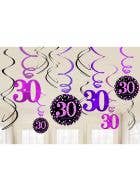 Image of 30th Birthday Pink and Black Hanging Spirals Decoration