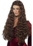 Medieval Princess Long Brown Curly Costume Wig Main Image