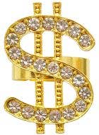 Image of Rhinestone Gold Adjustable Dollar Sign Costume Ring
