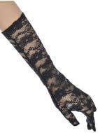Image of Floral Black Lace Elbow Length Costume Gloves