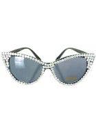 Image of Iridescent Silver Rhinestone Cat Eye Costume Glasses