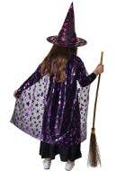 Image of Sparkly Kids Pink Witch Hat and Cape Costume Set - Back View