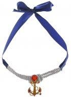 Blue and Silver Sailor Girl Choker Necklace with Gold Anchor and Red Stone Costume Jewellery Accessory - Main Image