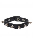 Black Leather Punk Bracelet With a Single Row of Silver Spikes Costume Accessory
