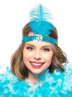Turquoise Feather and Sequins 1920s Flapper Headband