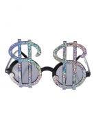 Silver Shimmer Sparkling Dollar Sign Pimp Gangster Novelty Sunglasses Costume Accessory Main Image