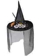 Image of Deluxe Black Veiled Witch Hat with Skull and Flowers - Main Image