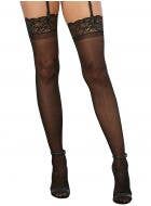 Opaque Black Lace Top Thigh High Stockings - Front Image