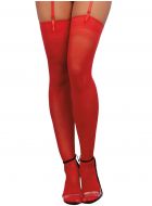 Plus Size Sheer Red Plain Top Thigh High Stockings with Back Seam - Front Image