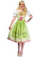 Green and White Checkered Women's Long Oktoberfest Costume Front View