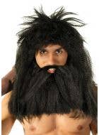 Prehistoric Men's Black Caveman Costume Wig and Beard Set  