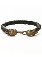 Novelty Black And Brass Pirate Skull Women's Braided Costume Bracelet Accessory With Red Gem Stone Eyes Main Image
