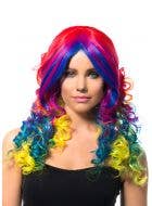 Image of Deluxe Long Curly Rainbow Women's Costume Wig - Front View