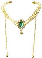 Image of Elvish Gold Costume Headpiece with Green Gem and Chains