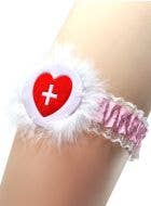 Image of Fluffy Pink and White Sexy Nurse Costume Garter