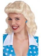 40's Women's Curled Blonde Costume Wig with Fringe View 1