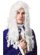 Long White Curly Colonial Costume Wig Front View