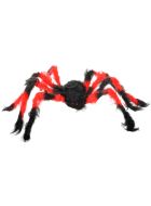 Image of Fuzzy Red and Black Large Fake Spider Halloween Decoration - Main Image