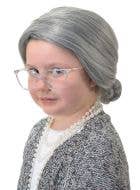 Image of Little Old Lady Girl's Grey Bun Costume Wig