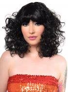 Women's 1970's Disco Diva Black Curly Cosrtume Wig With Fringe