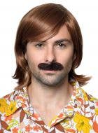 Men's Brown 70's Sleaze Costume Wig and Moustache Set - Front Image