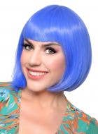Short Cobalt Blue Heat Resistant Bob Women's Costume Wig with Fringe - Front View