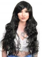 Womens Long Curly Black Costume Wig Front Image