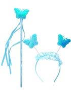 Image of Iridescent Blue Girls Butterfly Wand and Headband Set