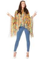 Flower Power Poncho Multi Colour Hippie Womens Costume Poncho Hippie Clothes - Main Image