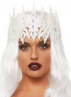 Image of Women's White Queen Glittery Jewelled Costume Crown