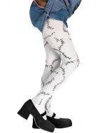 Girl's White Costume Stockings With Black Printed Stitches Halloween Broken Doll Costume Accessory Main Image