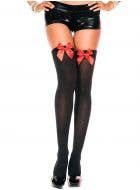Music Legs Thigh High Black Stockings with Red Bows Main Image