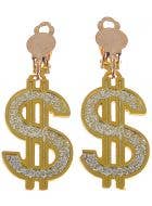 Gold Dollar Sign Earrings with Silver Glitter