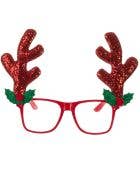 Image of Sparkly Red Glitter Reindeer Antlers on Red Glasses