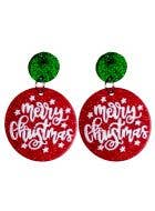 Image of Merry Christmas Red and Green Glitter Festive Earrings