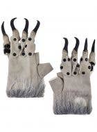 Grey Faux Suede Werewolf Costume Gloves with Black Rubber Claws - Main Image