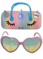 Image of Heart Shaped Pastel Pink Costume Glasses with Unicorn Case