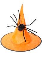 Image of Pointed Orange Witch Hat With Spider Halloween Accessory