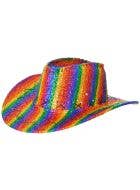Image of Rainbow Striped Tinsel Mardi Gras Cowboy Hat