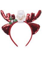 Image of Sequinned Red Reindeer Ears and Antlers Christmas Headband