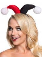 Harley Quinn Red and Black Headband with Pom Poms