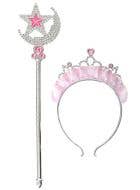 Image of Jewelled Pink and Silver Wand and Tiara Accessory Set