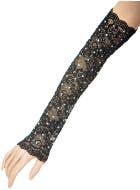 Image of Long Black Lace Costume Gloves with Rhinestones